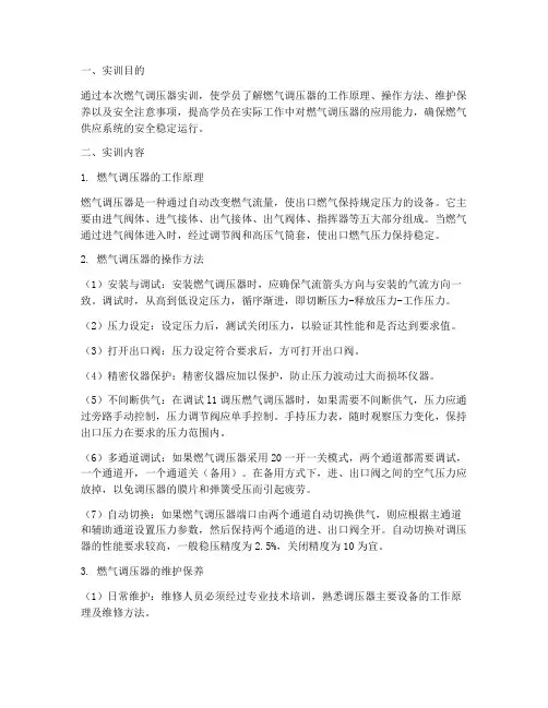 燃气调压器实训总结报告