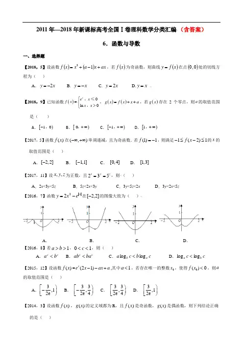2011年—2018年新课标全国卷1理科数学分类汇编——6.函数与导数