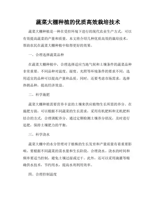 蔬菜大棚种植的优质高效栽培技术