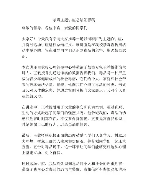 禁毒主题讲座总结汇报稿