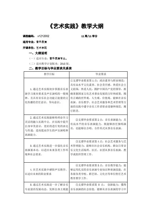《艺术实践》课程教学大纲