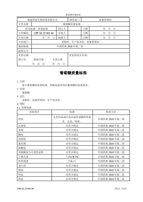 STP-ZL-SJ-005-00 葡萄糖质量标准