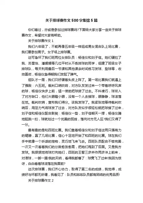 关于排球赛作文500字集锦5篇