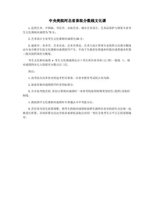 中央美院河北省录取分数线文化课