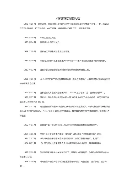 河钢舞钢发展历程