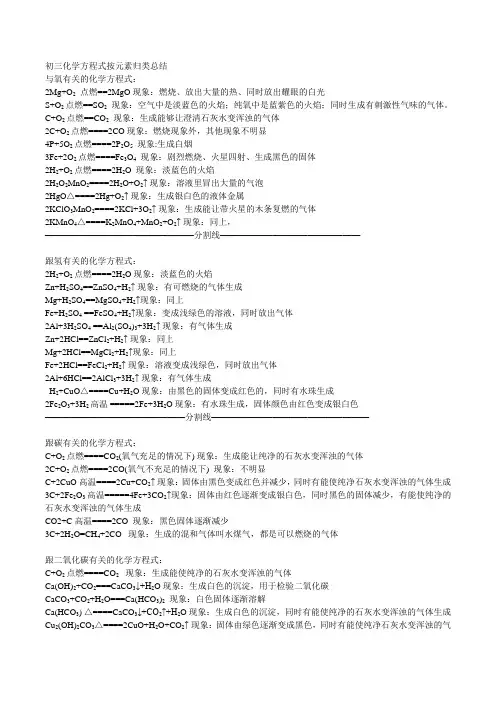 初三化学方程式大全