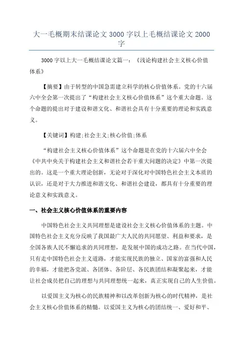 大一毛概期末结课论文3000字以上毛概结课论文2000字