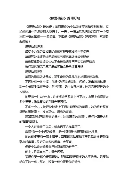 《绿野仙踪》好词好句