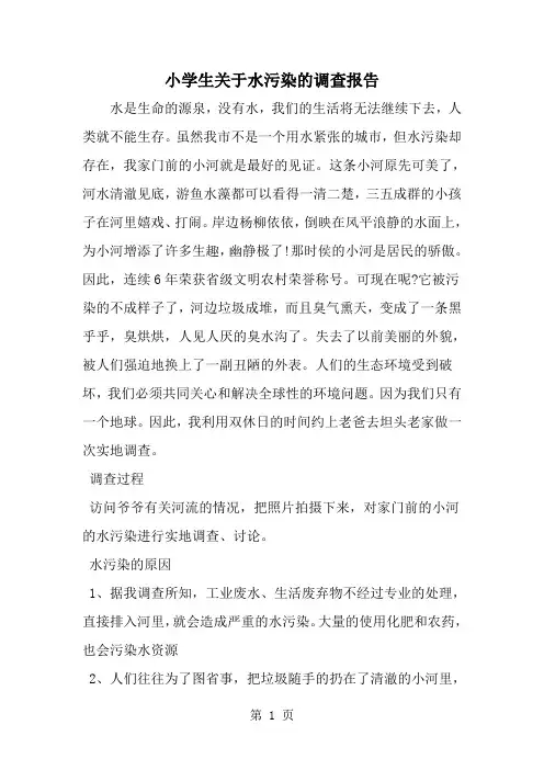 小学生关于水污染的调查报告-word范文文档