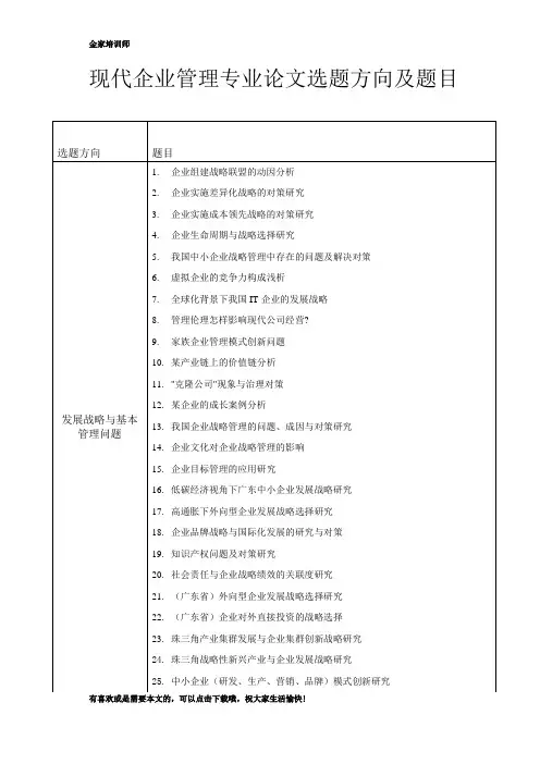 现代企业管理专业论文选题方向及题目