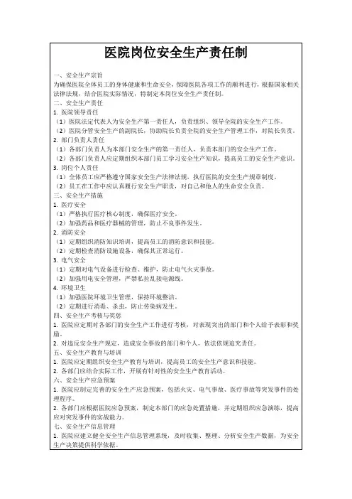 医院岗位安全生产责任制
