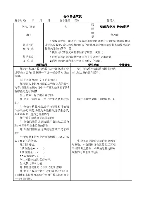 苏教版数学六年级上学期期末复习集体备课教案12篇(补充)
