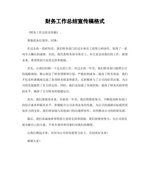 财务工作总结宣传稿格式