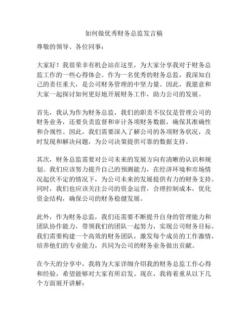 如何做优秀财务总监发言稿