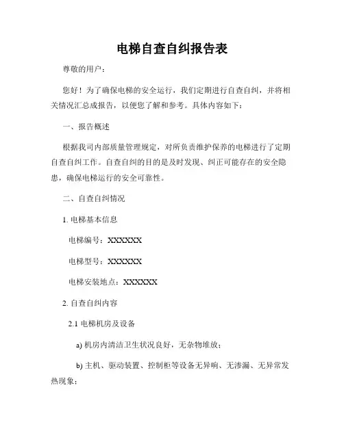 电梯自查自纠报告表