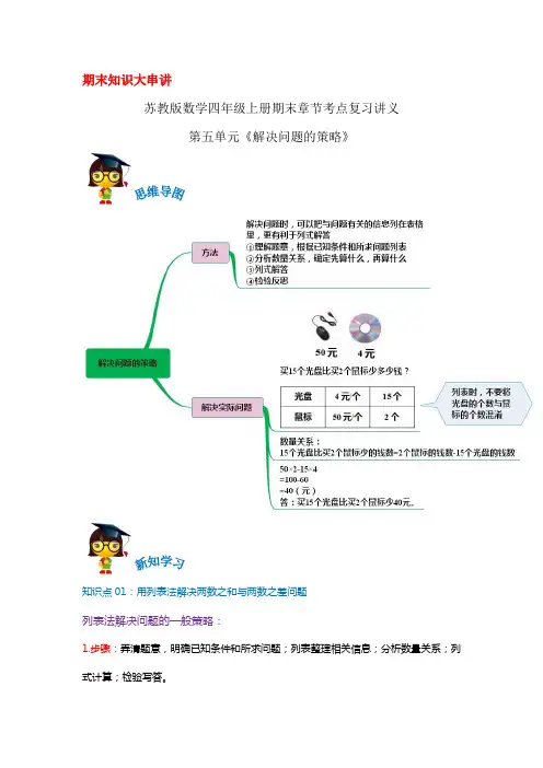 2023-2024年小学数学四年级上册期末考点复习 第五单元《解决问题的策略》(苏教版含解析)