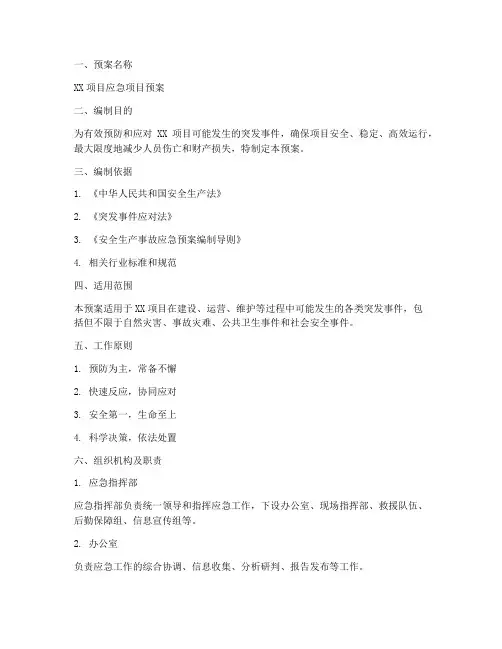 应急项目预案模板范文
