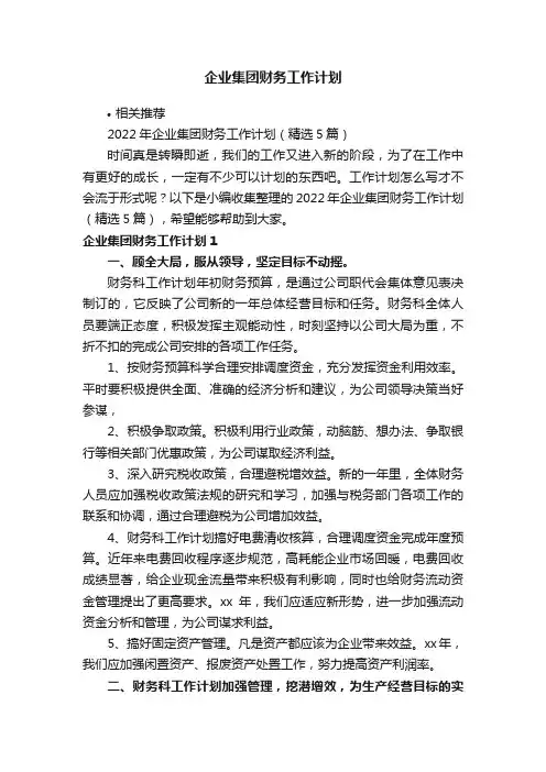 企业集团财务工作计划