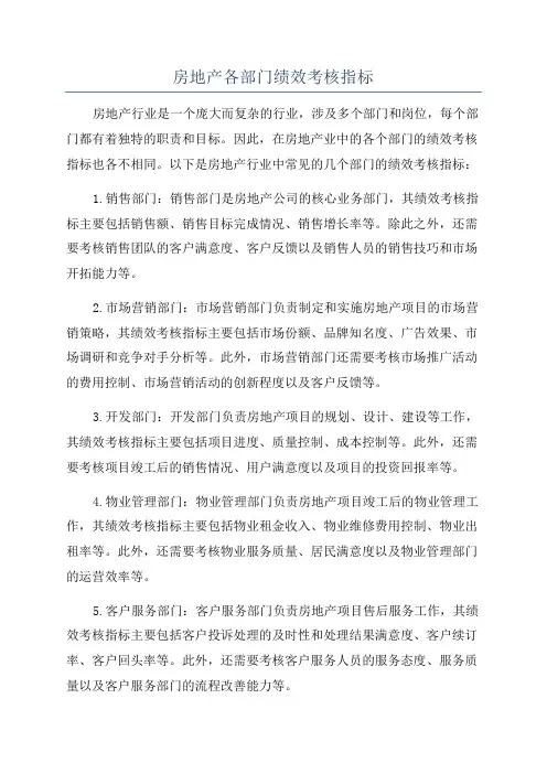房地产各部门绩效考核指标