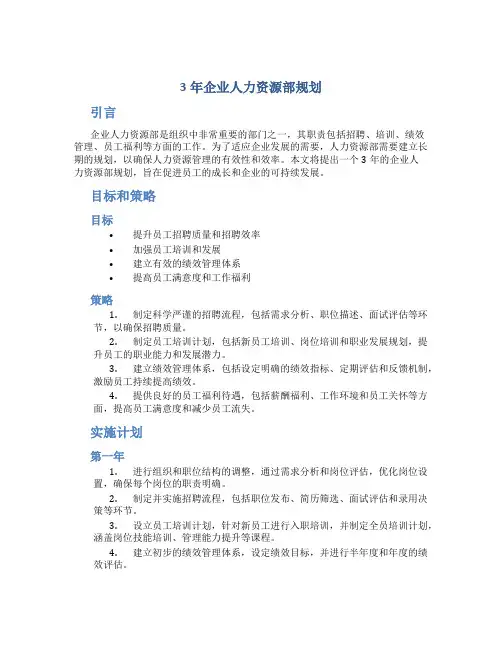 3年企业人力资源部规划
