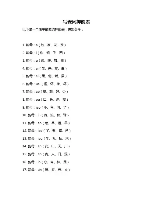 写麦词押韵表