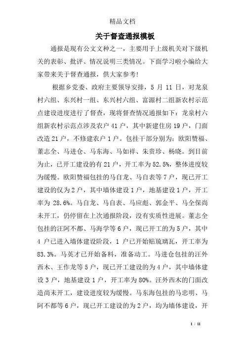 关于督查通报模板