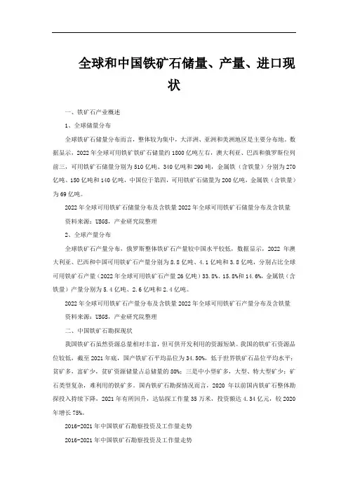 全球和中国铁矿石储量、产量、进口现状