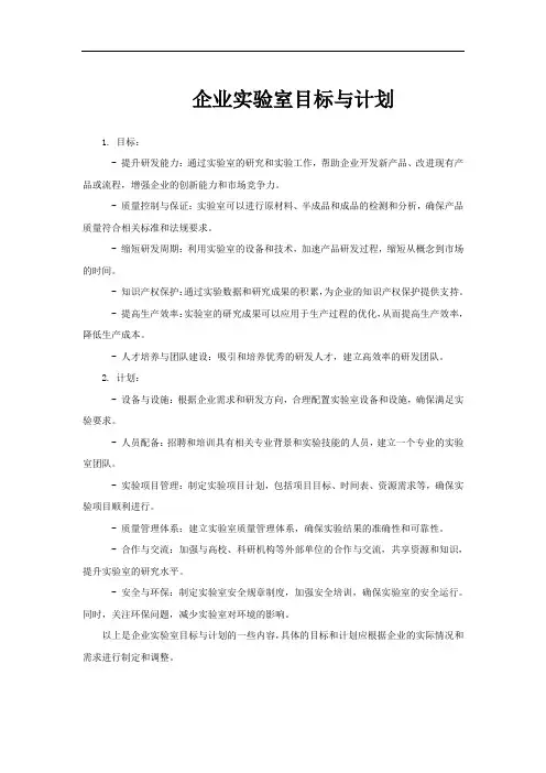 企业实验室目标与计划