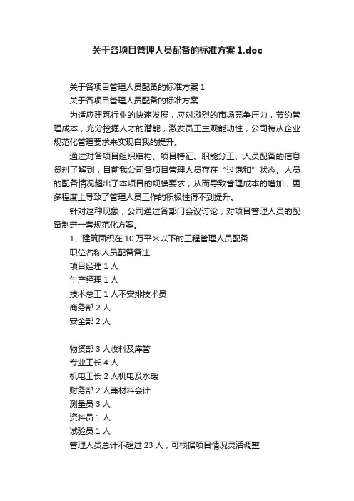 关于各项目管理人员配备的标准方案1.doc
