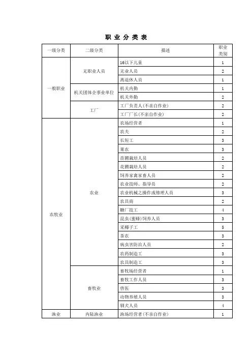 职业分类表