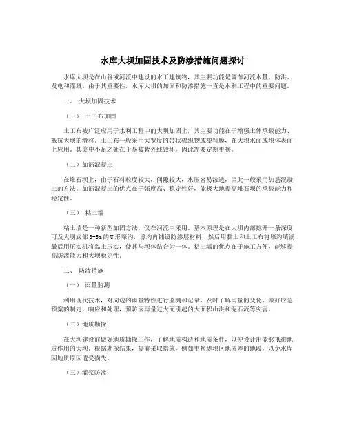 水库大坝加固技术及防渗措施问题探讨