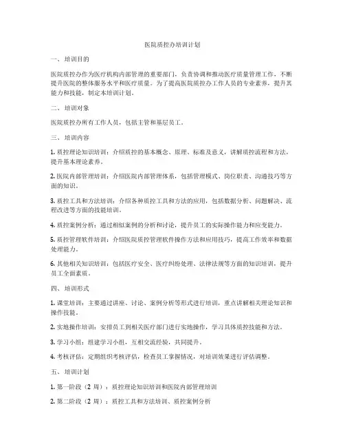 医院质控办培训计划