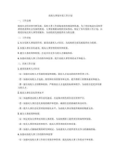高校人事处年度工作计划