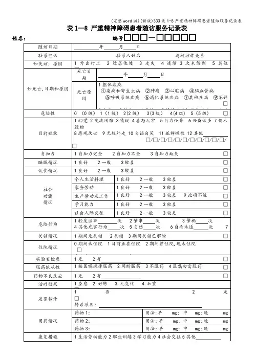 (完整word版)(新版)333表1-8严重精神障碍患者随访服务记录表