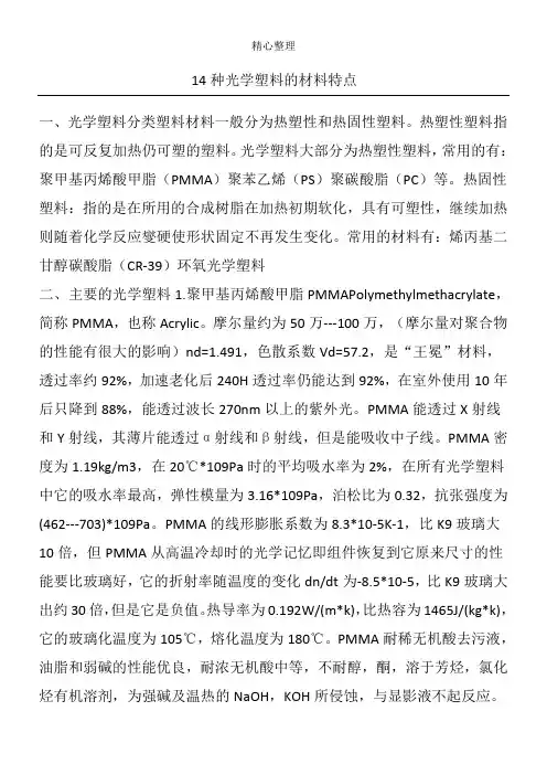 14种光学塑料的材料特点