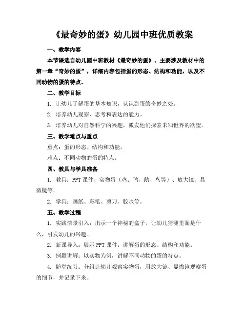 《最奇妙的蛋》幼儿园中班优质教案