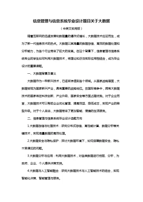 信息管理与信息系统毕业设计题目关于大数据