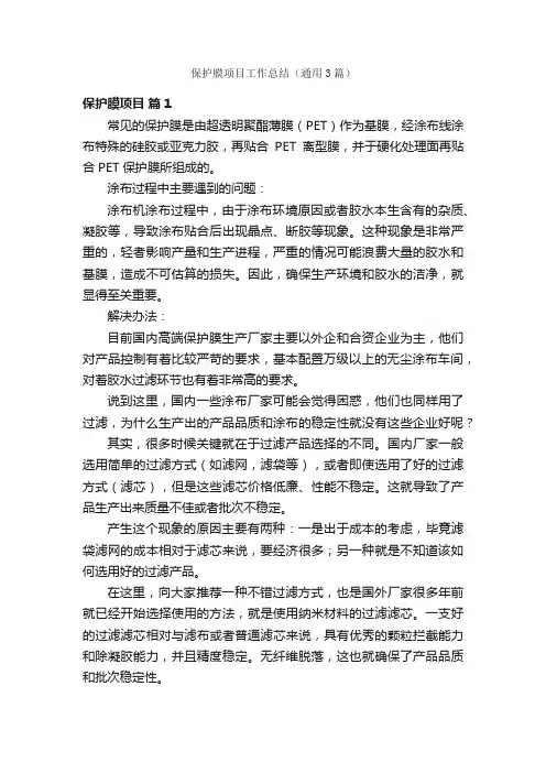 保护膜项目工作总结（通用3篇）