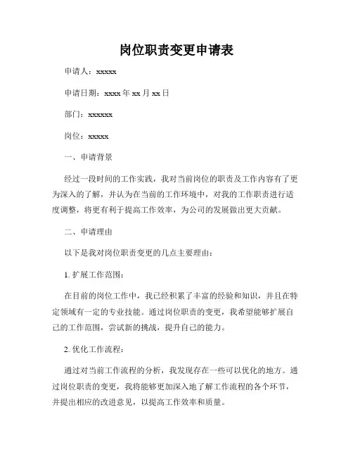 岗位职责变更申请表