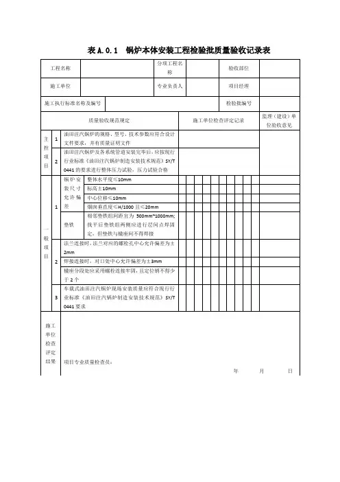 SY4201.4-2019石油天然气建设工程施工质量验收规范设备安装锅炉类检验批表格