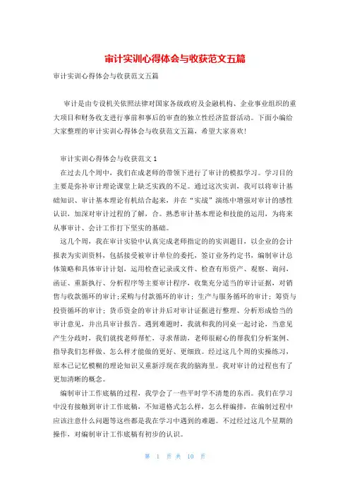 审计实训心得体会与收获范文五篇