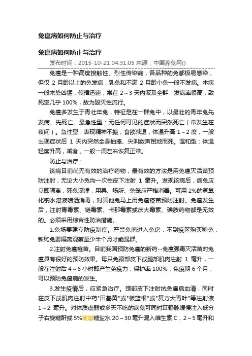 兔瘟病如何防止与治疗