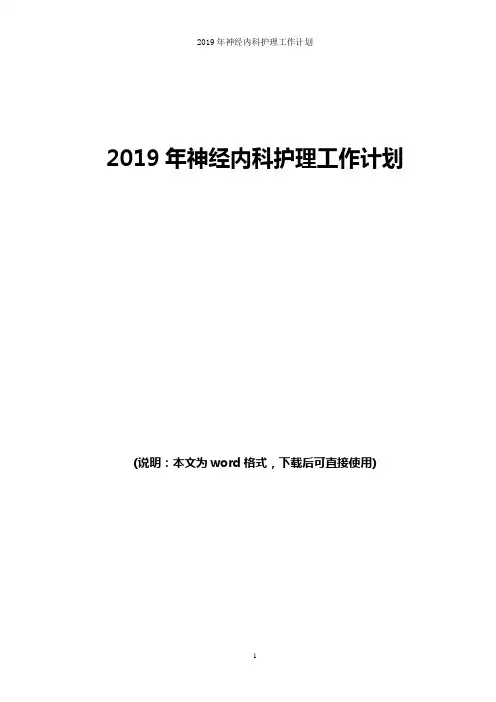 2019年神经内科护理工作计划