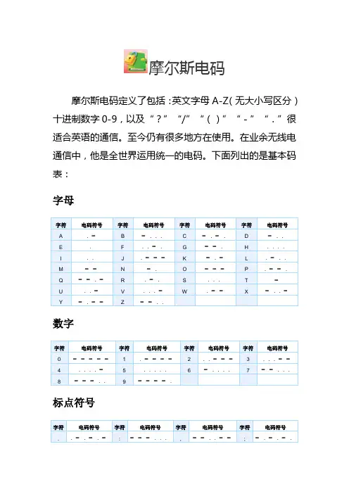 摩尔斯电码对照表