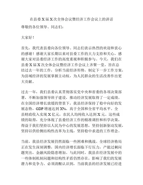 在县委X届X次全体会议暨经济工作会议上的讲话