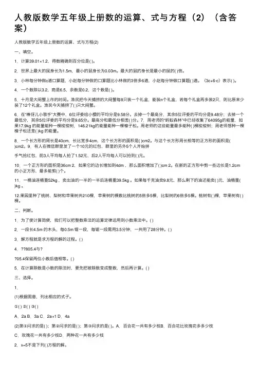 人教版数学五年级上册数的运算、式与方程（2）（含答案）