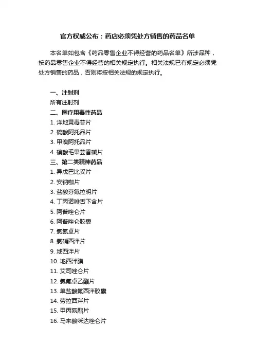 官方权威公布：药店必须凭处方销售的药品名单