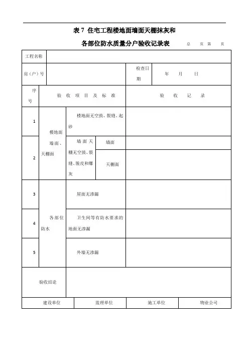 防水质量验收表