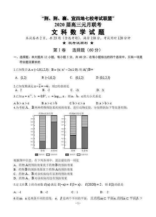 荆荆襄宜四地七校2020届高三元月联考 数学(文)(含答案)