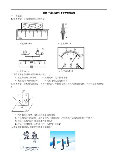 2018年山东省济宁市中考物理(word ,有解析)